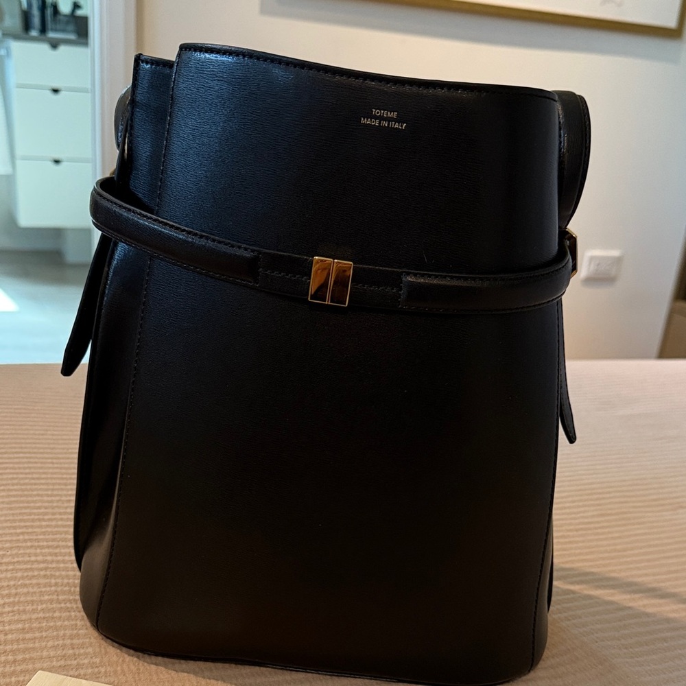 Toteme Belted Black Leather Tote